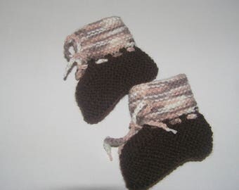 Baby booties 3 months Heather/brown color hand-knitted