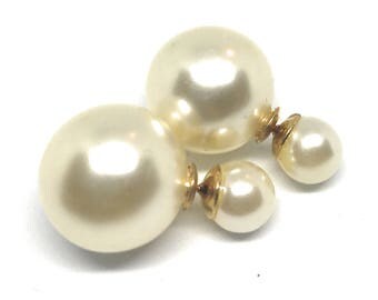 Double pearl earring | Etsy