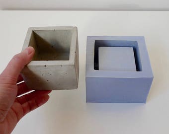 Concrete planter mold, Geometric concrete mould, Silicone concrete mold, Square flower pot mold, Cube planter mold, Concrete pot mold