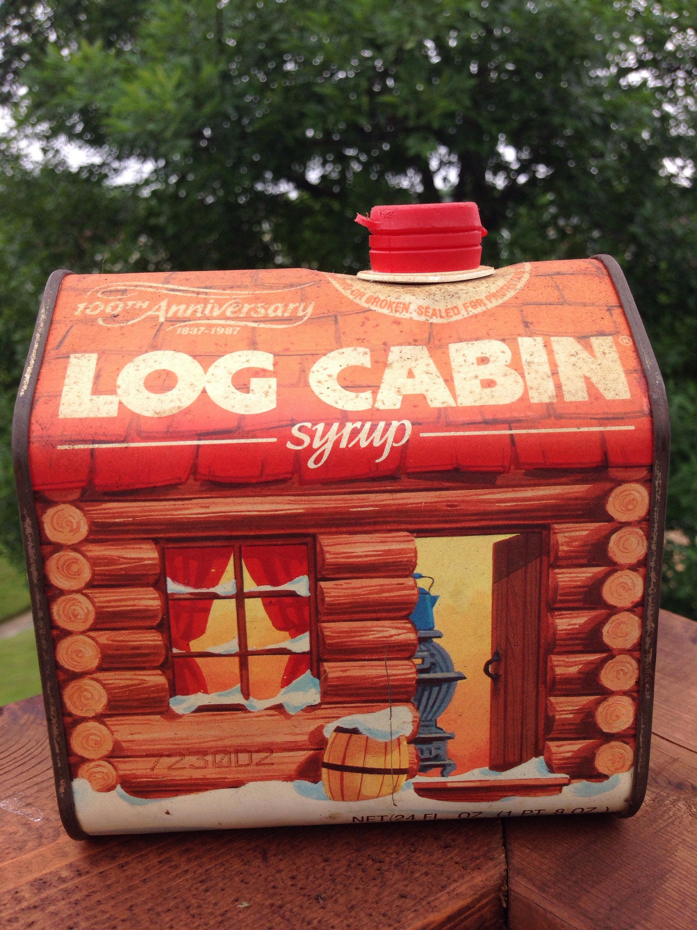  100th Anniversary Log Cabin Syrup Tin  Vintage Decor