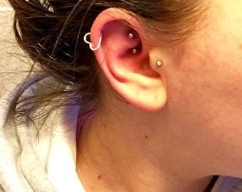 Open Heart Helix Earrings, Cartilage Rook Tragus Earring.