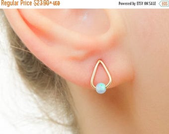 SALE - Opal Earrings Studs - Gold Opal Earrings - Drop studs and opal bead - Dainty Tear drop earrings