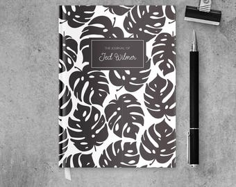 Tropical Notebook Journal Personalized Gift for Him, Black and White Art Notebook, Travel Journal Diary, Custom Sketchbook Gift for Her