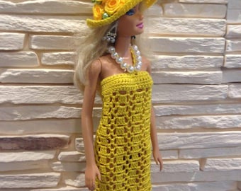 Crochet Barbie clothes, Crochet barbie dress, Barbie summer dress, Barbie yellow dress, Barbie clothing, Doll dress