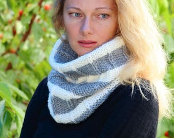 Striped scarf gray neck warmer wool knit scarf wool neck wrap hipster scarf neck gaiter ski neck warmer ski scarf neck tube snowboard gaiter