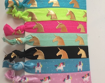 Unicorn Hair Ties | Lularoe Hair Ties | LLR | Gold Foil Hair Ties | Fold Over Elastic Ties | Hair Ties | FOE