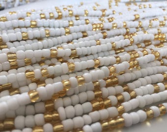 African Waist Beads -- White & Gold Crystal (Large) -- 45"