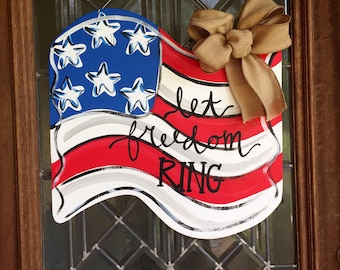 American Flag door hanger, patriotic door hanger, 4th of July door decor, summer door hanger