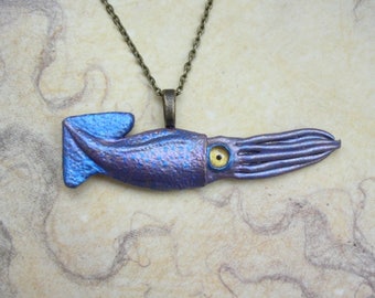 Squid Necklace - Polymer Clay Pendant, Sea Creature, Cephalopod, Marine Animal, Hand Sculpted Jewellery