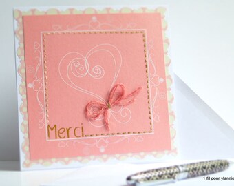Hand embroidered card / card / heart/love/card thank you card / 1filpourylannie/double card.