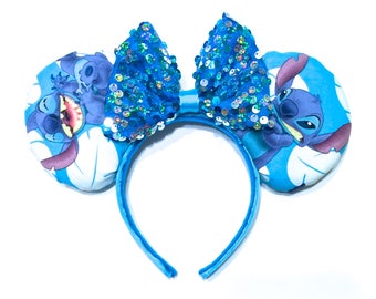 Stitch Mouse Ears Handmade - Lilo and Stitch Mouse Ears - Minnie Mouse Ears - Disney Ears - Mickey Mouse Ears - Stitch Ear Headband - Stitch