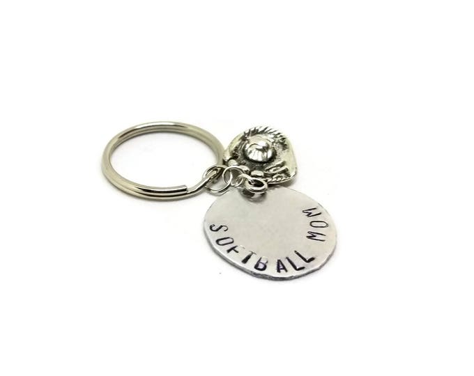 Softball Mom Keychain, Hand Stamped Key Chain, Ball Glove Key Chain, Gift for Her, Gift for Mom, Unique Birthday Gift, Stocking Stuffer