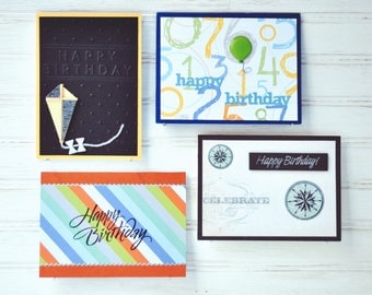 MALE BIRTHDAY Greeting Card Set - 2 Men's Birthday Cards and 2 Boys' Birthday Cards / 4 Unique Handmade Cards / Blank Cards / Cards for Him