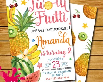 Twotti frutti birthday invitation, tutti frutti birthday invitation watercolor, tutti frutti party, two-tti frutti 2nd birthday tropical
