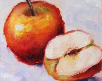 Still life with apples, original fruit painting, red apple, oil painting
