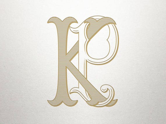 Antique Monogram Alphabet KP PK Antique Monogram Digital