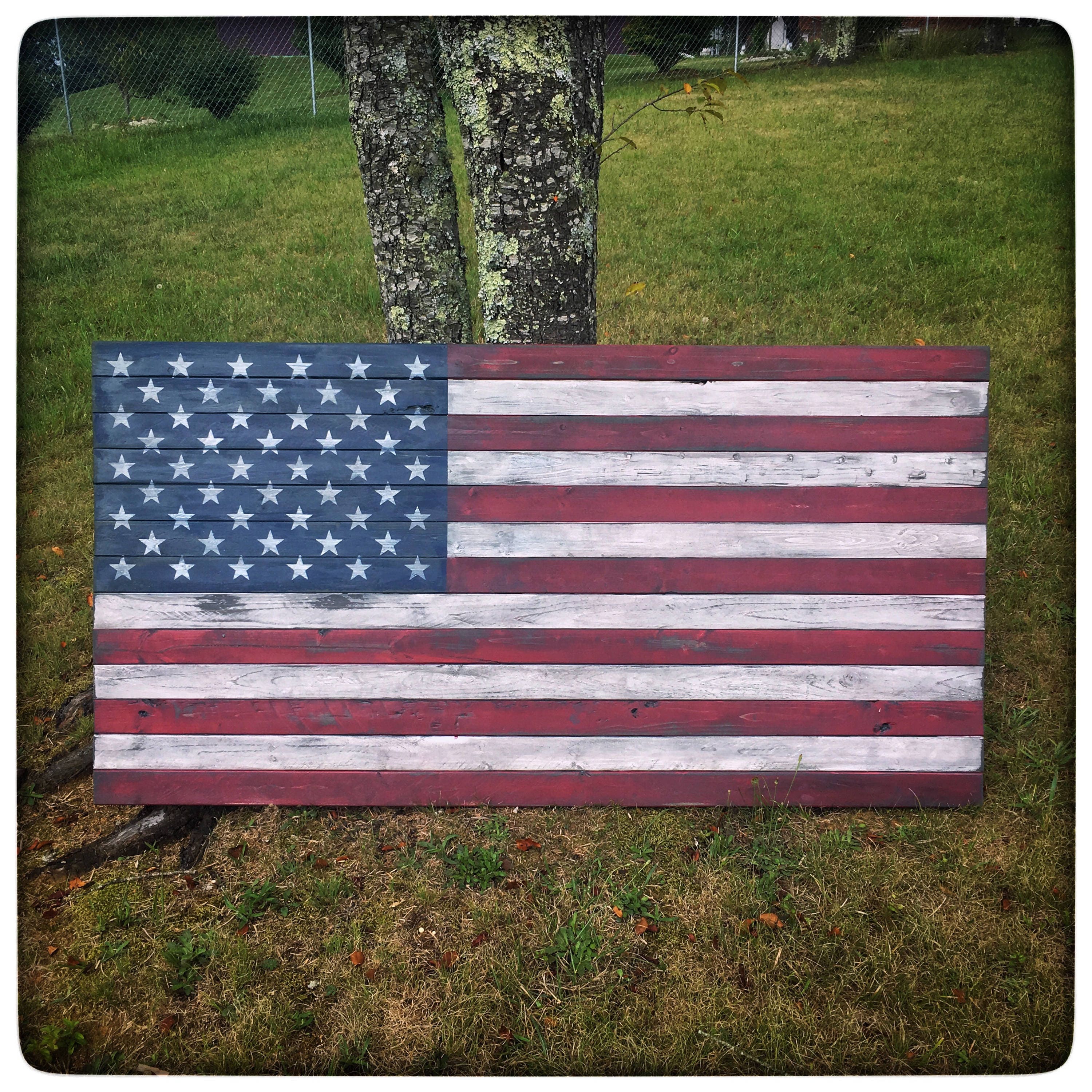 60 USA Flag Distressed Rustic Wood Sign Vintage