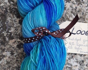 Hand dyed BFL sock yarn 100g .Looe Bay