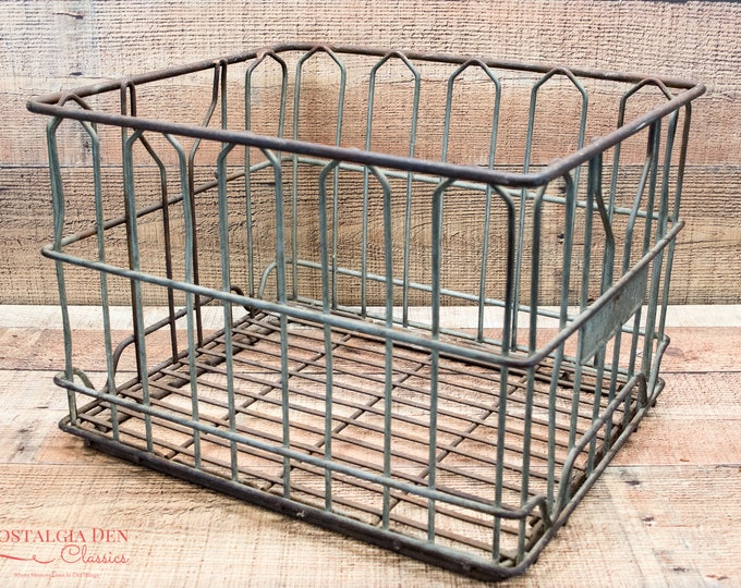 Wire Milk Crate | Metal Milk Crate | Milk Bottle Crate | Vintage Metal Storage | Warner's Dairy | Industrial Storage | Steampunk Supply