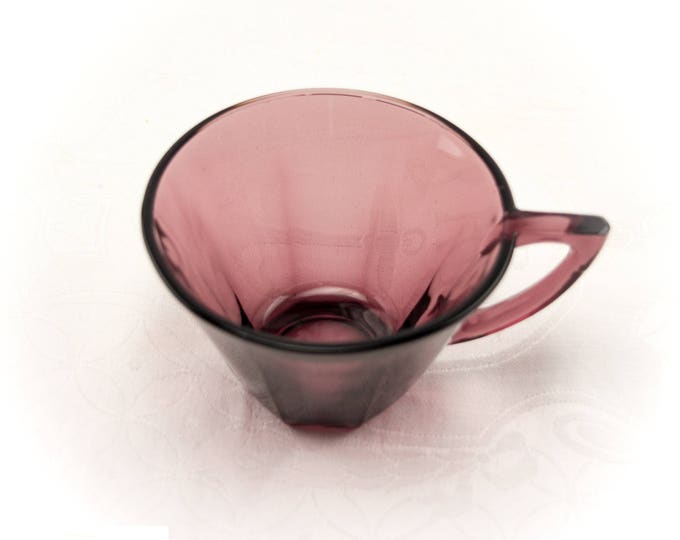 Purple Depression Glass Cup and Saucer Set | Moroccan Amethyst | Vintage Hazel Ware | Glass Cups and Saucers | MCM Kitchen Decor