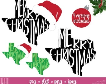 4 Texas Christmas - Texas svg - Merry Christmas svg - Santa Hat svg - State of Texas Christmas