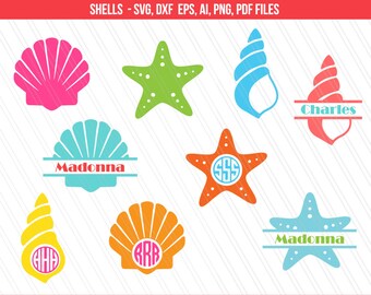 Sea shells svg, Mermaid shell svg, Seashell svg, Star fish svg, Sea Life svg , DXF, PNG, Cricut files, Seashell monogram svg