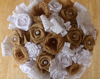 Bridal bouquet vintage style with lace and burlap (made to order)