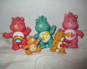 Care Bears Figures Set of Five Includes, Wish Bear, Love a Lot, Cheer Bear (1983)