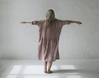 LINEN dress OVERSIZED dusty pink LOOSE tunic