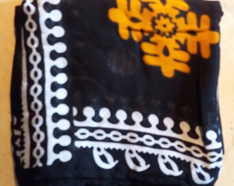 Long infinity scarf - black, white and yellow