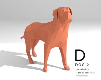 Printable DIY template PDF. Dog low poly paper model. 3D