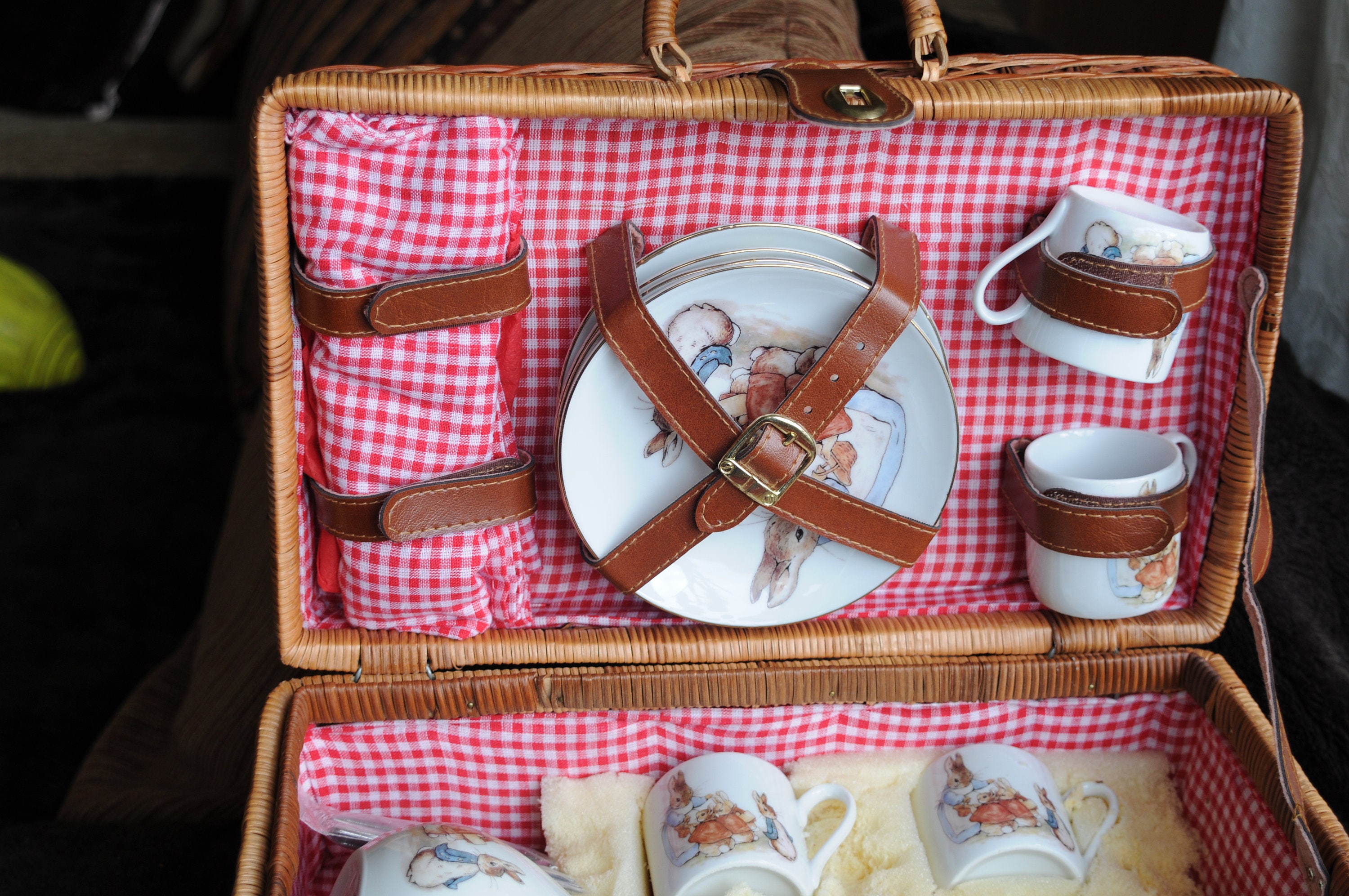 peter rabbit tea set in picnic basket