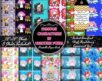 UNICORN DIGITAL PAPER, Harry Potter Digital Paper, Star Wars Digital Paper, Beauty and the Beast Digital Paper, Wonder Woman Digital Paper