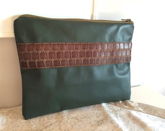 Khaki leather and gallon brown leather pouch