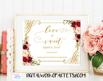 Love is Sweet Take a Treat Sign, Dessert Table Sign,Wedding Refreshment Sign,Reception Sign, wedding decor, floral wedding,floral boho, #LC