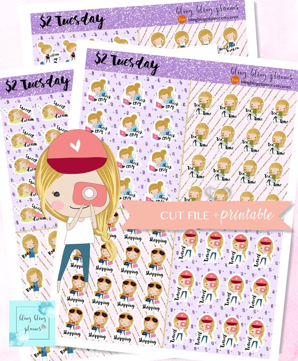 Cute girl planner sticker printable clipart blonde gal