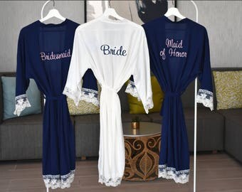 Bridesmaid robes, Bridesmaid gift, cotton lace robe, bridal party robe, monogrammed robe, personalized robes, mother of the bride robe