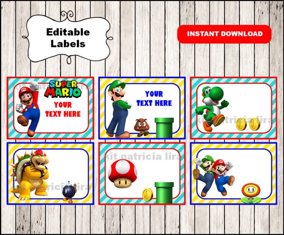Mario Bros Printable Cards tags book labels stickers kids