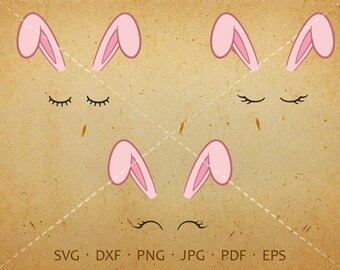 Eyelash Bunny Face Svg, Eyelash Rabbit Face SVG, Rabbit Birthday Svg Silhouette Cricut Cut Files (svg, dxf, eps, png, jpg, pdf)