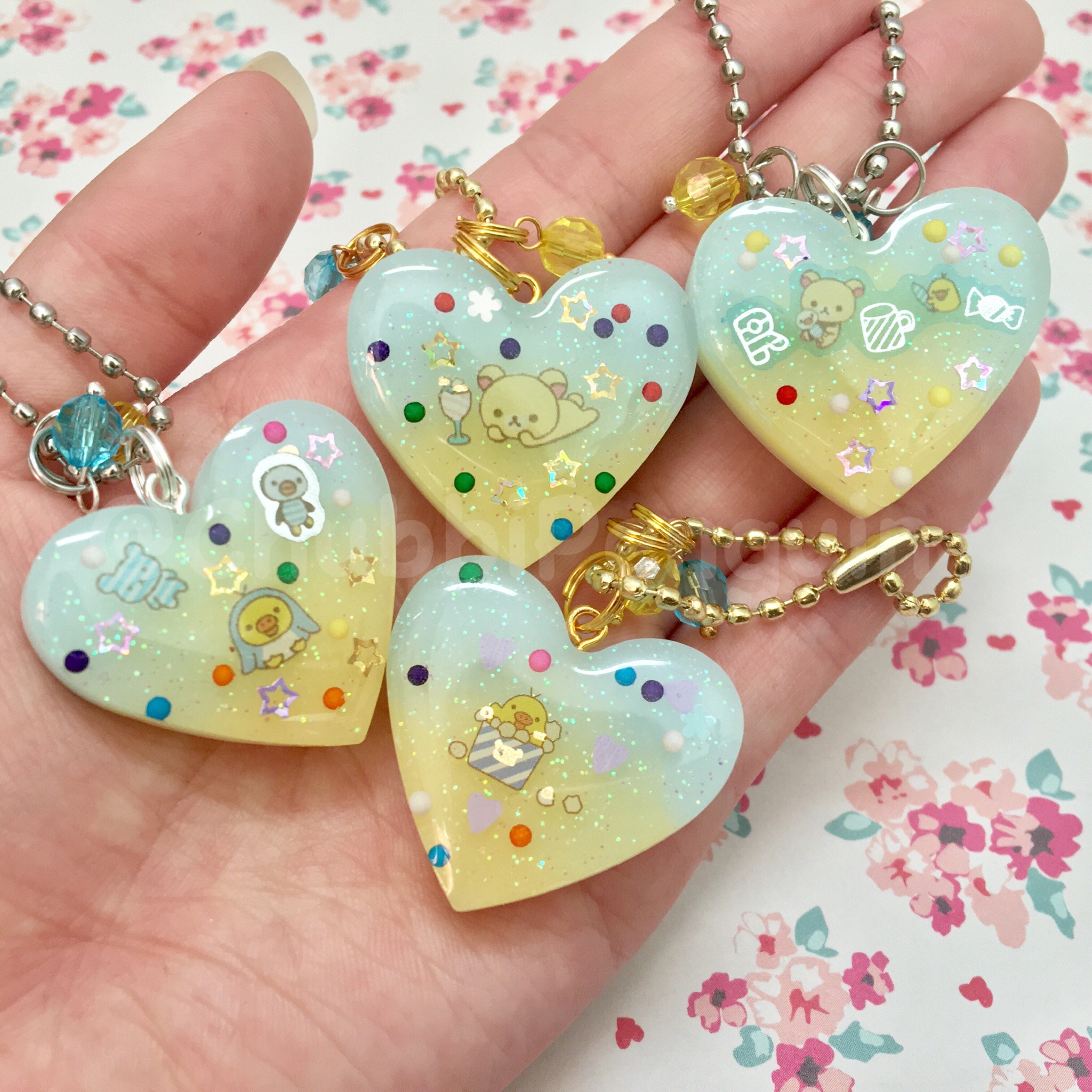 Kawaii bear and duck resin hearts kawaii resin resin charms