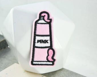 Pink Paint Tube Patch - Thermocollant Art - Painting - customization patch - Patch rock - Denim Jacket - Embroidered Patch - Patch 80s