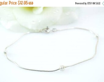 HUGE Sale Filigree Ball Bead Accented Snake Chain Anklet Bracelet Sterling Silver 3.1g
