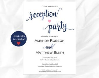 Navy wedding invitation template - Reception Party Invitation - Simple Wedding Invitation - Navy - Downloadable wedding #WDH812312