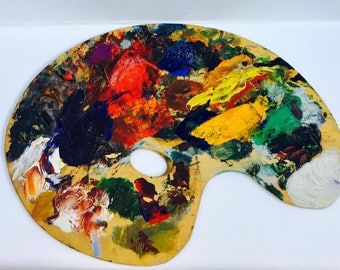 Vintage Wooden Artists Painters Palette, Old palette painter , Peinture Palette ovale, Wall Art, Hanging Art
