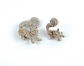 Squirrel Brooch Pin Set Gray Enamel Gerry's 9065