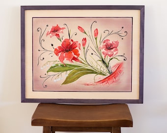 Lily Flower Wood Carving Handmade Wall Art Original Painting
