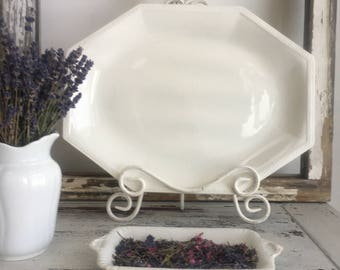 White Ironstone Platter ~ Heritage White ~ Octagon Shape English Ironstone ~ Johnson Bros ~ Farmhouse Platter ~ French Country Decor