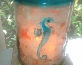 ZAMA! City of Dawn- Turquoise Seahorse Salt Lamp- Item 119A-2017-3 Use Code: Promo2017 for a 10% Discount! Ships Free US Ak and Hi excluded