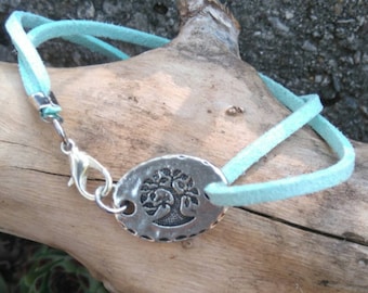Mint or pink suede and tree of life Locket Bracelet