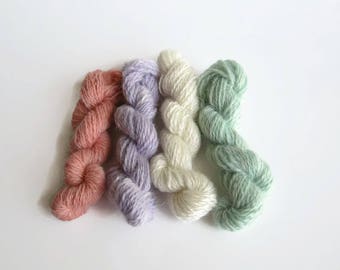 Mini Skeins/Balls, Hand Spun, Mohair, Wool, and Tencel blends, Spring Colors, Salmon, Lavender, Mint, White, Super Fine